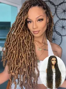 36 Inch Burgundy Long Braided Lace Wigs for Women, Gorgeous Fluffy Wigs with Baby Hair Bangs, Synthetic Braided Full Lace Wigs for Party, Daily Use