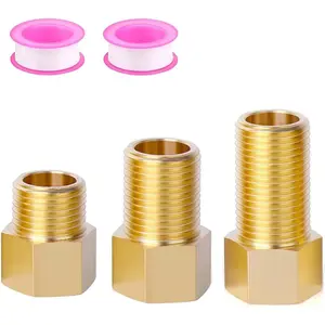 1/2" Brass Pipe Extension Fitting, 1/2" Female to 1/2" Male Pipe Connector Fitting, Brass Hex Bushing Adapter Reducer Adapter for Tub Spout/Shower with Teflon Tape (2PCS), Length 30/40/50MM (3PCS)