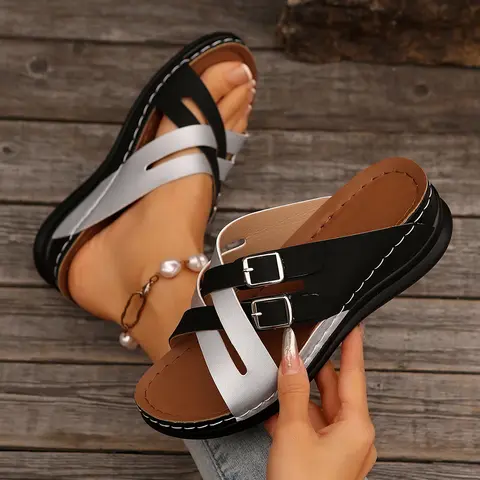 Thick Sole Women's Chic Summer Wedge Sandals - Open Toe, Adjustable Buckle Straps Anti-Slip Beach Shoes