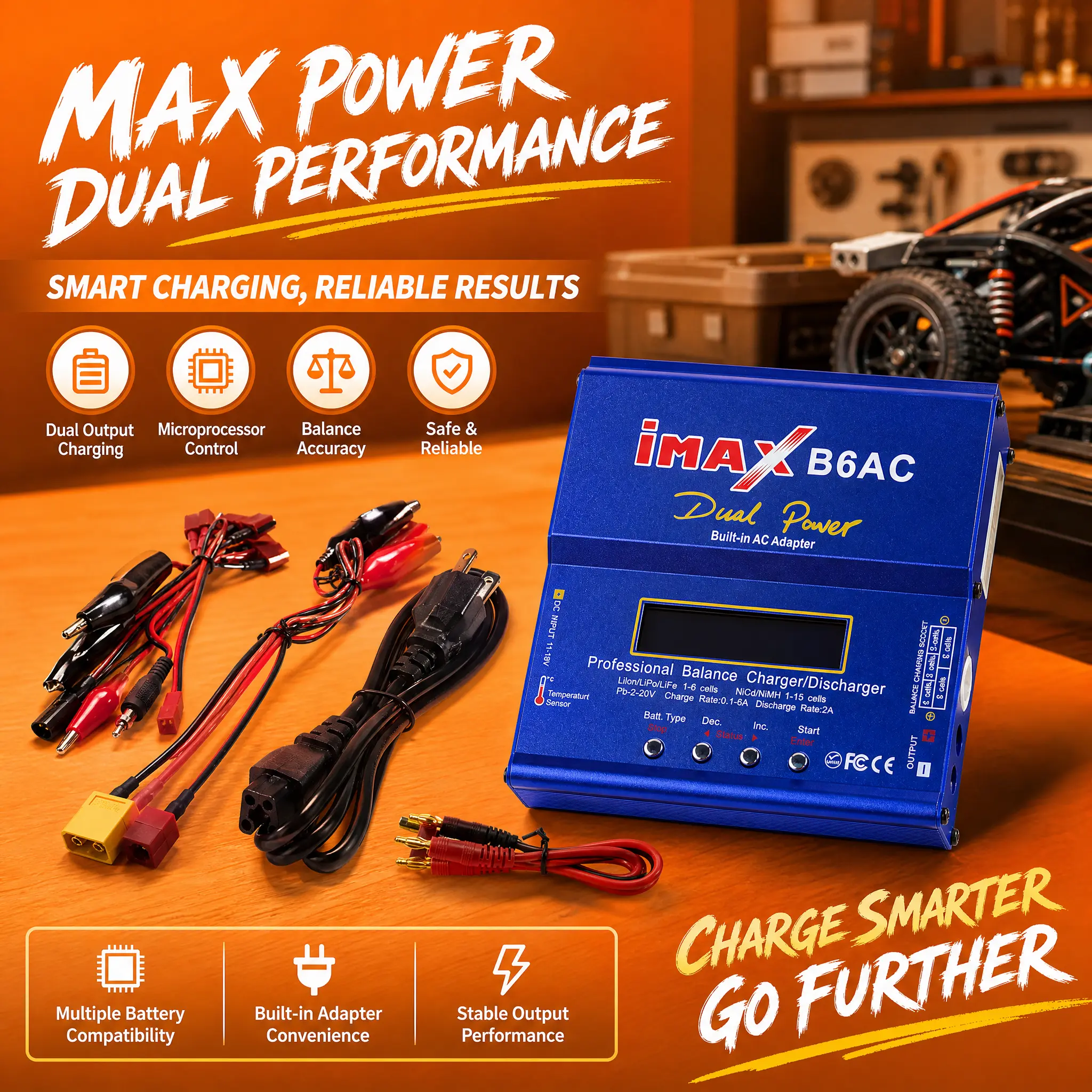 iMAX B6AC Smart RC Battery Charger, Dual Power Balance Manager, Multi Safety Protection Including Overheat Safe, Impact Resistant, Outdoor-Validated for All RC Model Lithium Batteries, Outdoor Test Sites