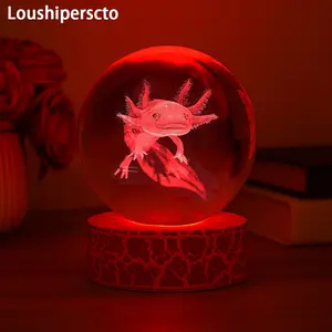 3D LED Axolotl Crystal Night Light, Decorative Bedside Lamp for Bedroom, Warm Ambiance, Ideal Gift for Birthdays & More