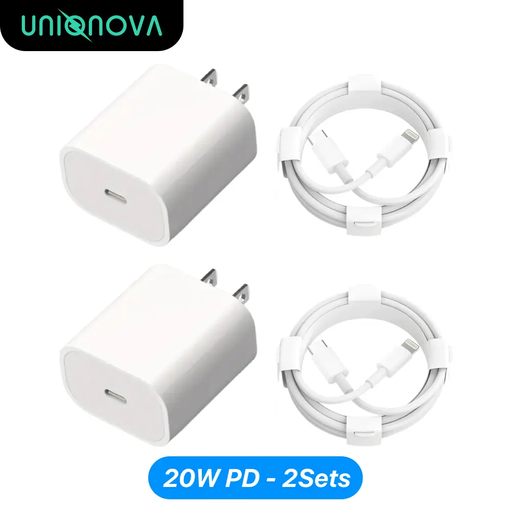 UNIQNOVA 20W Fast Charger TypeC with Lightning Cable for iPhone 14 13 12 11 Pro/XS/X/SE iPad Tablet Power Plug Adapter - MFi Certified