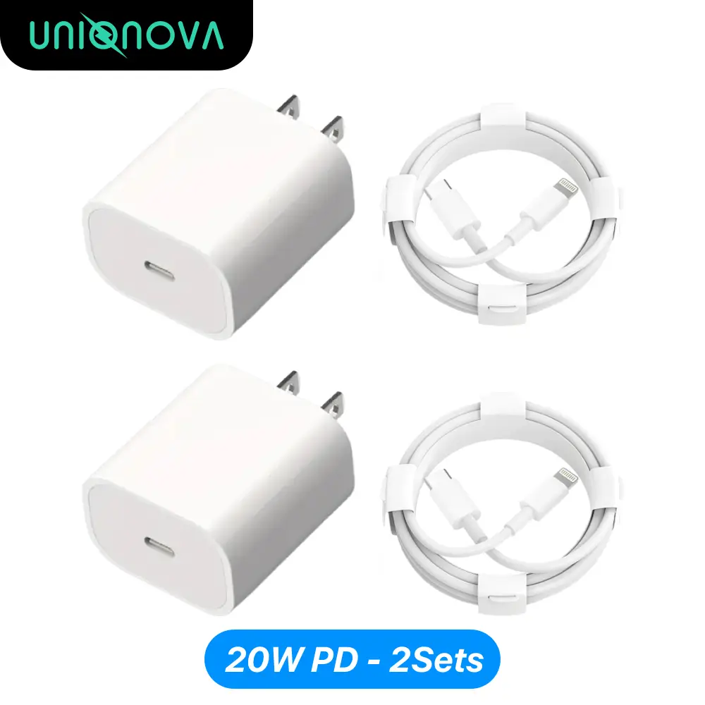 UNIQNOVA 20W Fast Charger TypeC with Lightning Cable for iPhone 14 13 12 11 Pro/XS/X/SE - MFi Certified