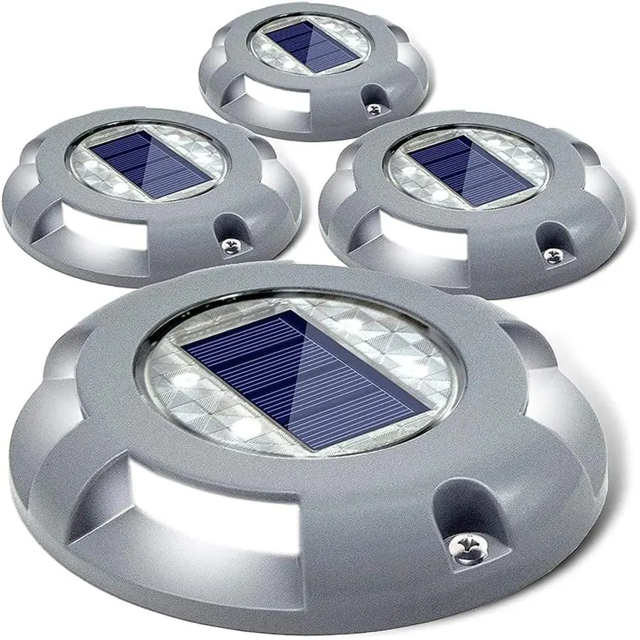 Solar Deck Lights Driveway Dock LED Light Solar  Outdoor  Road Markers for Step Sidewalk Stair Garden Ground Pathway Yard 4 Pack (White)