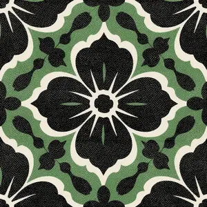 10PCS 12x12 Inch Green and Black Floral Tile Pattern Tiles Peel and Stick Removable Self DIY Vinyl Flooring Stickers for Living Room Entryway Home