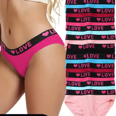 Lingerie 12pcs Seamless Color Block Briefs - Ultra Comfy, Breathable, Stretchy, and Soft Intimates Panties for Women with Letter Print Design