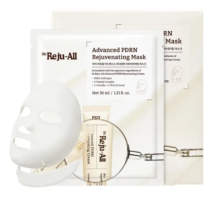 Dr.Reju-All Advanced PDRN Rejuvenating Mask - Face & Neck Korean Sheet Mask with 1,200 ppm PDRN, Collagen & Copper Peptides - Hydrating & Soothing, Skin Repair (1.2 Fl Oz x 4EA)