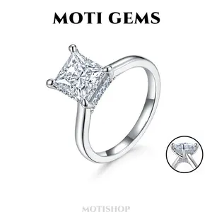 MOTI GEMS 2CT Center Princess Cut Moissanite Hidden Halo High Setting Graduated Engagement Ring for Women D VVS1 Stackable Lab-Created Synthetic Hypoallergenic Wedding Anniversary Gift Fine Jewelry #Summervibes