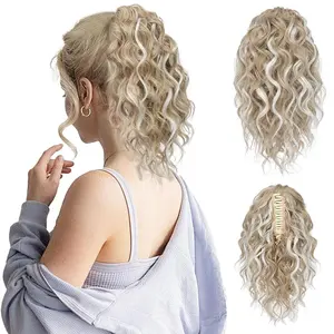 12" Claw Clip Pony, Ponytail Wig Ladies Short Fluffy Wave Curly Hair Natural Grab Clip Ponytail Curly Ponytail Brushed Out Natural Wave Wig
