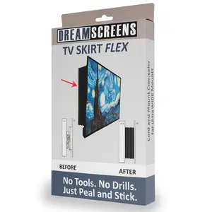 TV Skirt Flex – Conceals TV Mounts and Cables | Adjustable Width, Height, and Tilt | One Size Fits Most TVs | Easy Tool-Free Install | Black