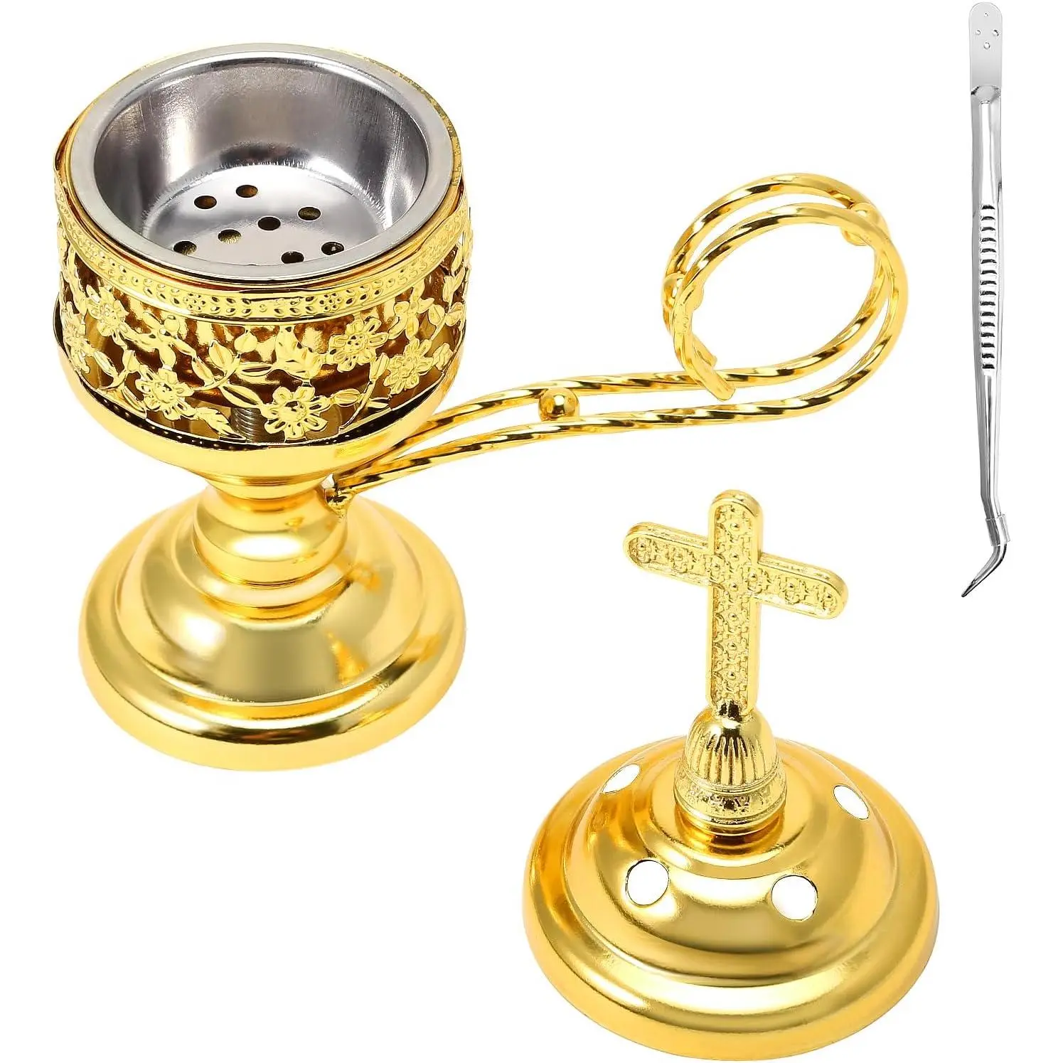 Incense Burner, Frankincense Charcoal Incense Stand, Bakhoor Incense Burner Holder, Ideal for Aromatherapy, Yoga and Spa, Home and Christian Church Censer