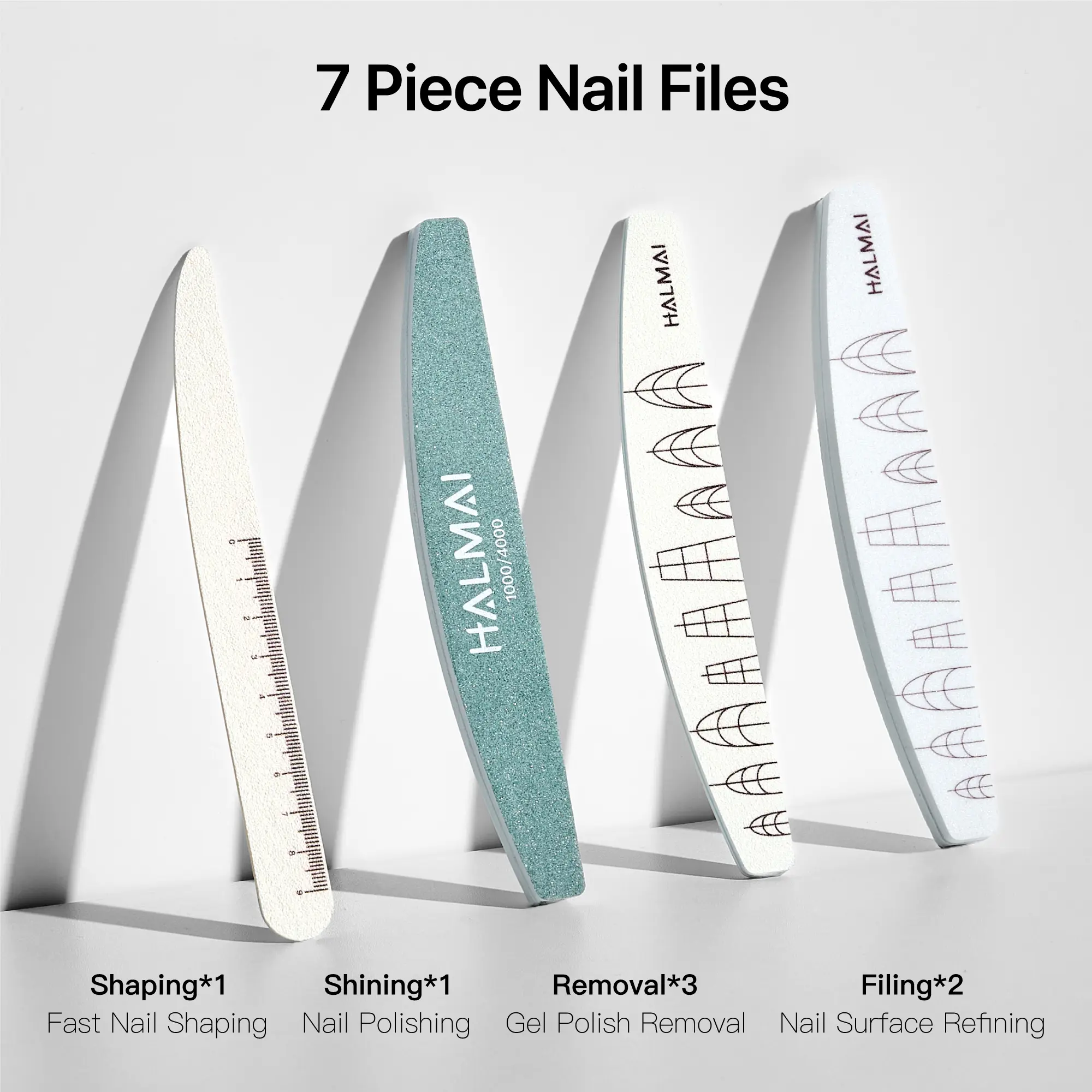 HALMAI Professional Nail File & Buffer Kit | Reusable Double-Sided 100/180 Grit Emery Boards for Natural & Acrylic Nails, Home & Salon Use