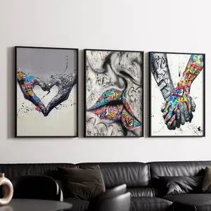 Graffiti Abstract Pattern Canvas Painting without Frame, 3 Counts/set Modern Wall Art Painting, Wall Art Decor for Home Living Room Bedroom, Ornaments