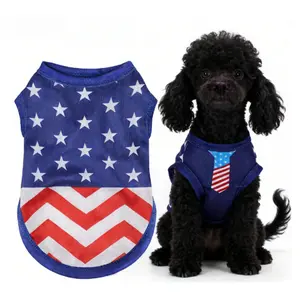 breathable pet overall style new Patriotic Theme American Flag Dog Vest Comfortable Fashionable Pet Apparel for National Day Holidays & Outdoor Activities Thin Breathable European American Independence Day Printed Flag Vest dachshund merch Valentine's Shi