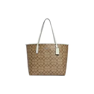 Coach City 33 Classic Monogram Drawstring Closure PVC Tote Bag for Women, Large Shoulder Handbag in Brown