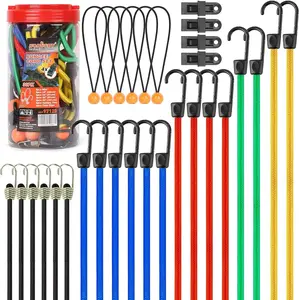 30-Piece Premium Bungee Cords Assortment Jar, Includes 10”,18”,24”,32”,40” Bungee Cords, 8”Canopy/Tarp Ball Ties and Crocodile Mouth Tarp Clips.
