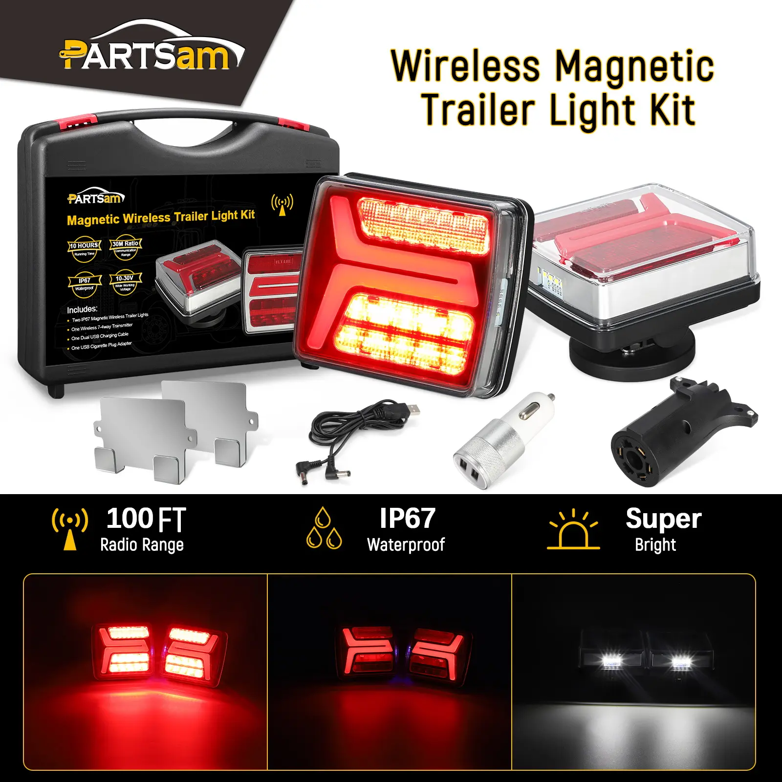 Partsam wireless trailer lights Kit Magnetic Tail Lights for Towing Trucks Trailers