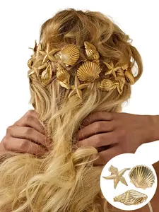 Women's Fashion Metal Starfish Shell Mini Hair Clips Set, Boho Style Ocean Element Accessories for Beach Vacation Travel Party Gift