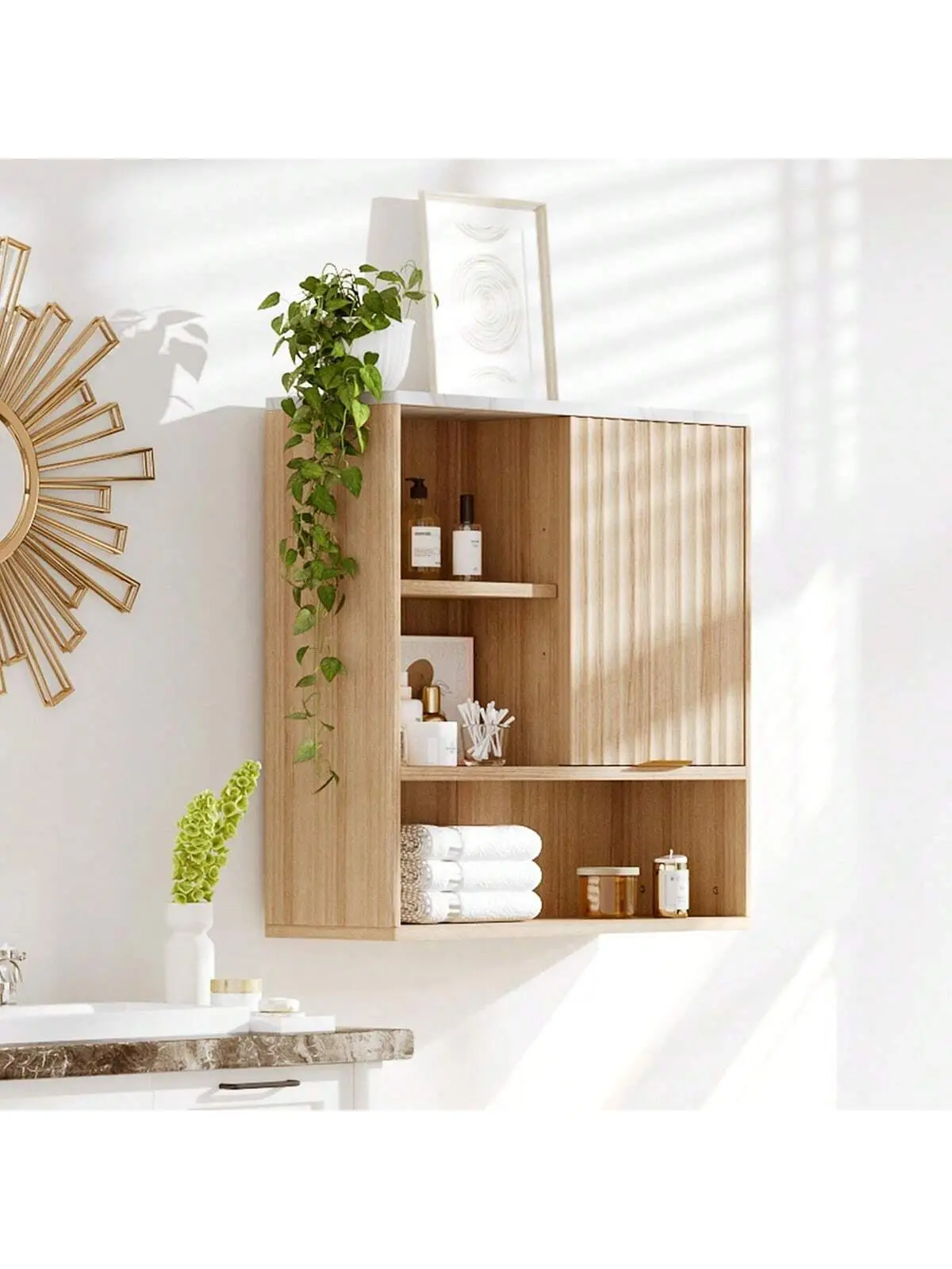 Gaomon Fluted Medicine Cabinet - Bathroom Wall-Mount Storage Unit, Cubbies Storage Unit with Adjustable Shelf, Suitable for Over Toilet, Laundry Room