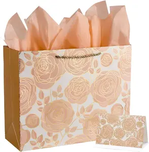 13" Rose Gold Large Gift Bag with Card and Tissue Paper