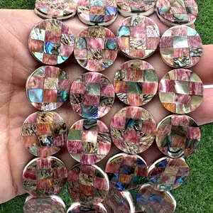 Purple Spiny Oyster & Abalone Shell Beads - Coin 20mm - Native American Style - Double-Sided Reversible (Handcrafted Square-Mosaic Inlay Artistry with Meticulous Workmanship) DIY Jewelry Making