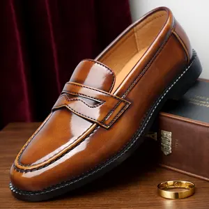 Men's retro penny loafers: glossy leather, slip-on, rubber sole. Perfect for business & weddings | Timeless men's shoes | wedding shoes 82686