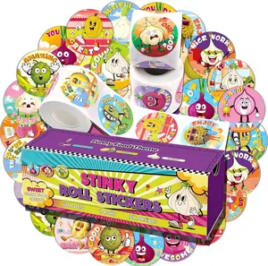 3 Rolls Smelly Stickers for  600 count, 24 Designs Onion/Durian/Garlic with Funny Scents, Scratch and Sniff Prank Toys Increase Interaction with Friends, Interesting Reward Stickers for Classroom