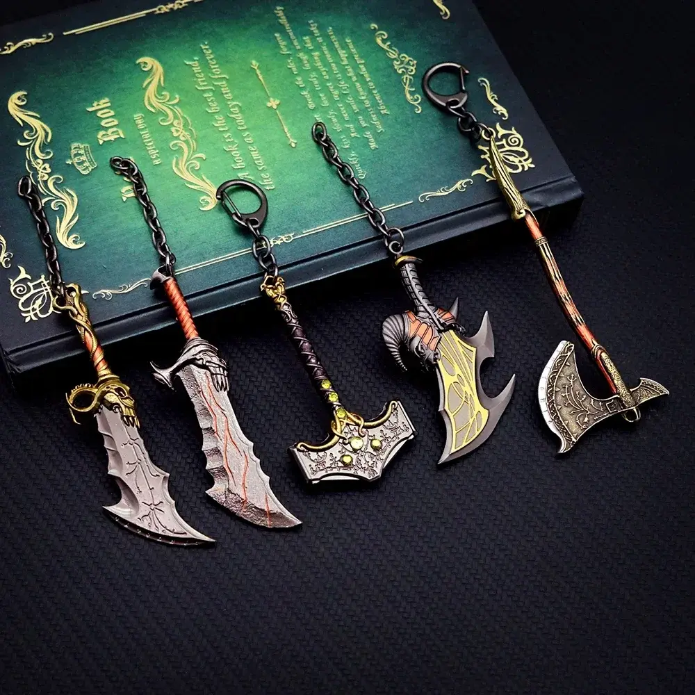 of War 5 Ragnarok Keychain Thor's Hammer Mjolnir Key Chain Ring Levitan's Axe Keyring Blades of Exile Chaos Game Accessories