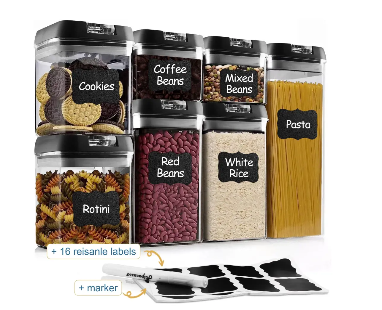 Food Storage Containers With Lids, 7 PCS BPA Free Kitchen Plastic Storage Containers for Dry Food,Flour and Sugar