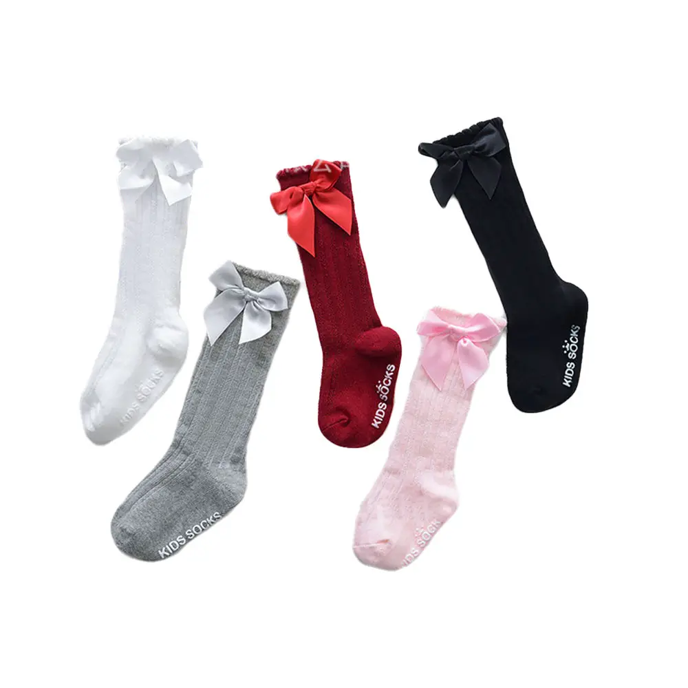 Baby Girls Knee High Socks ToddlerGirls' Tube Socks Solid Color Bowknot Letter Printing Fashion Breathable Warm Stockings