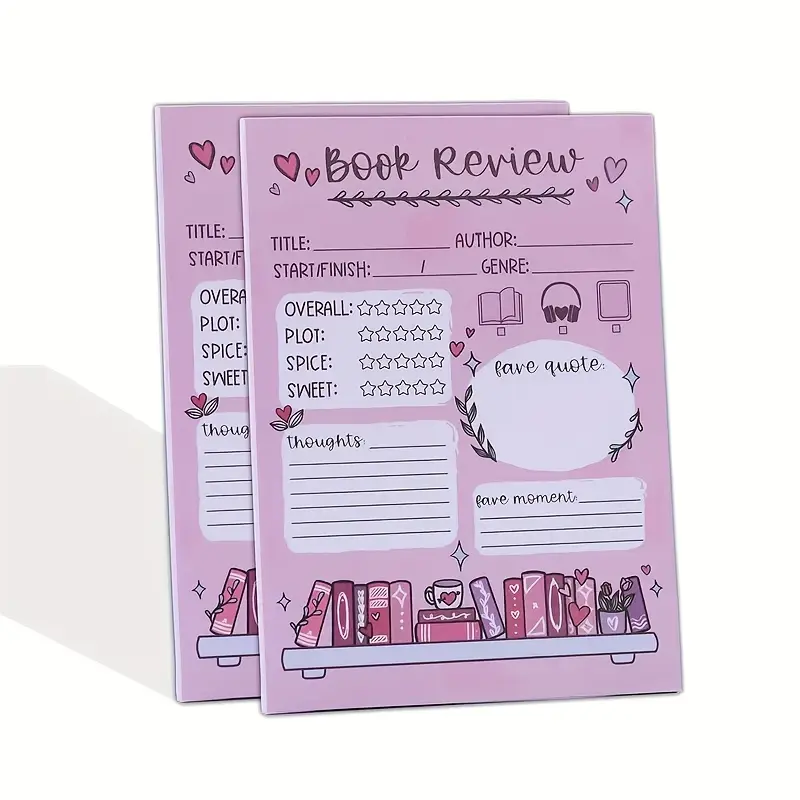 2pcs Book Review Sticky Note Pads, Self-Adhesive, 30 Sheets Per Pad, Paper Material, Book Accessories, for Book Lovers & Students, Note Taking & Journaling, Sticky Notes Set