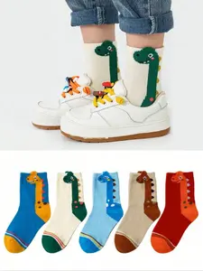 10 Pairs Kids Dinosaur Pattern Socks, Boys Cartoon Mid-Calf Sports Socks, Comfortable Soft Spring Autumn Long Socks for Daily Wear