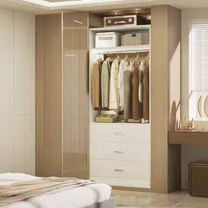 Cyclysio 24" W Freestanding Closet System with 3 Wooden Drawers ＆ Hanging Rod, Modular 2FT Walk-in Closet Organizer System Wardrobe Closet Rack