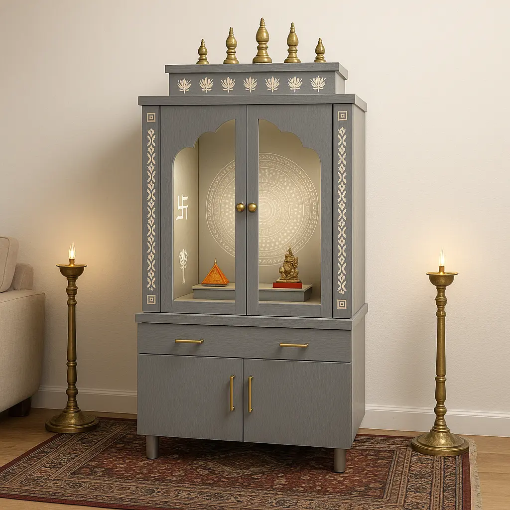 Traditional White Wooden Mandir – Perfect for Home Worship and Decor Ornaments