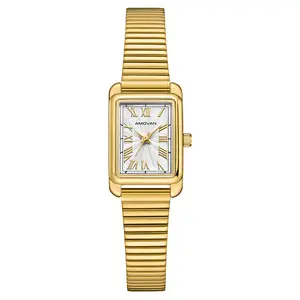 AMOVAN Gold Stainless Steel Mesh Band Watch with Silver Dial and Roman Numerals