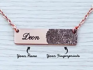 Customized Actual Fingerprint Necklace Engraved Fingerprint Handwriting Custom bar Personalized Christmas Gift