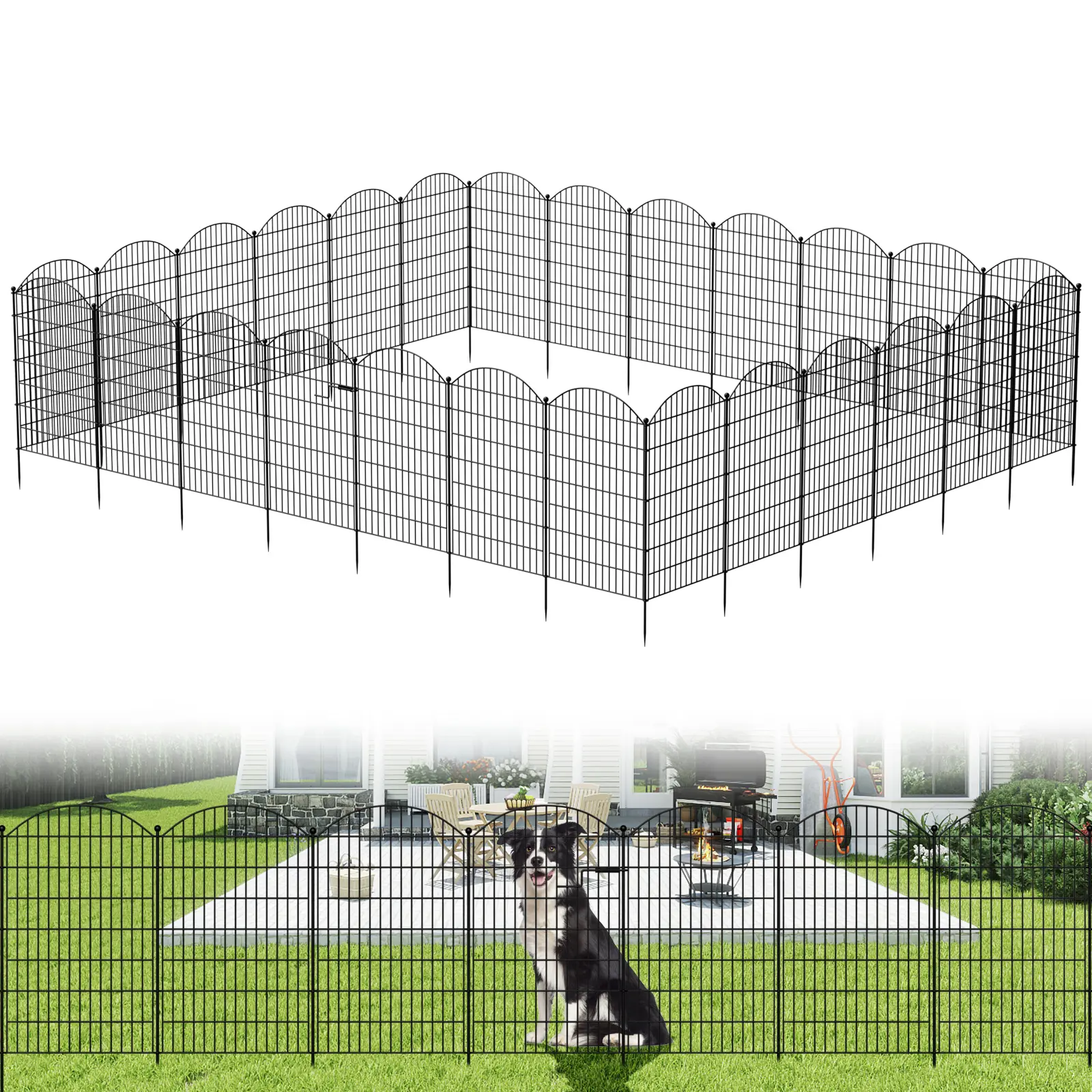 SLSY 40" H Dog Fence with Gate, 7-13 Panels No-Dig Metal Pet Fence for Yard, Outdoor Dog Playpen & Animal Barrier