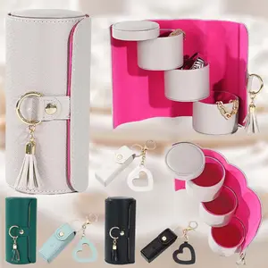 Dadamayar Layered Travel Jewelry Case Portable Organizer with 3 Compartments for Rings Earrings Bracelets Mini Lipstick Pouch Various Colors Ideal for Travelers