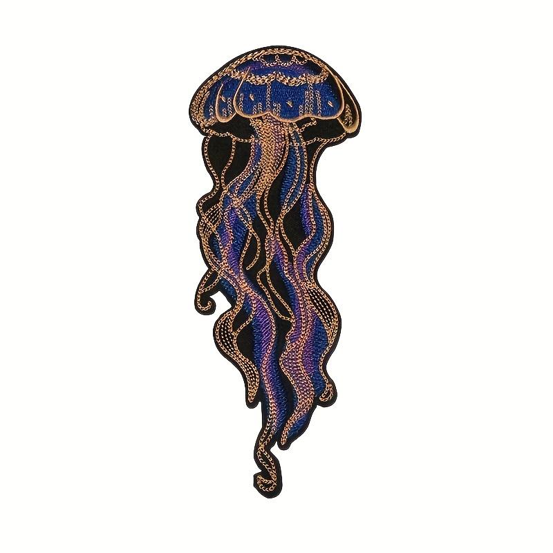 2 Pcs Jellyfish Iron-On Patches, Vivid Navy, Gold, and Black Ocean-Themed Embroidery Design, Heat-Press or Sew-On, Suitable for Jackets, Bags, Hats, Denim, Embroidered Craft Gifts for Men/Women