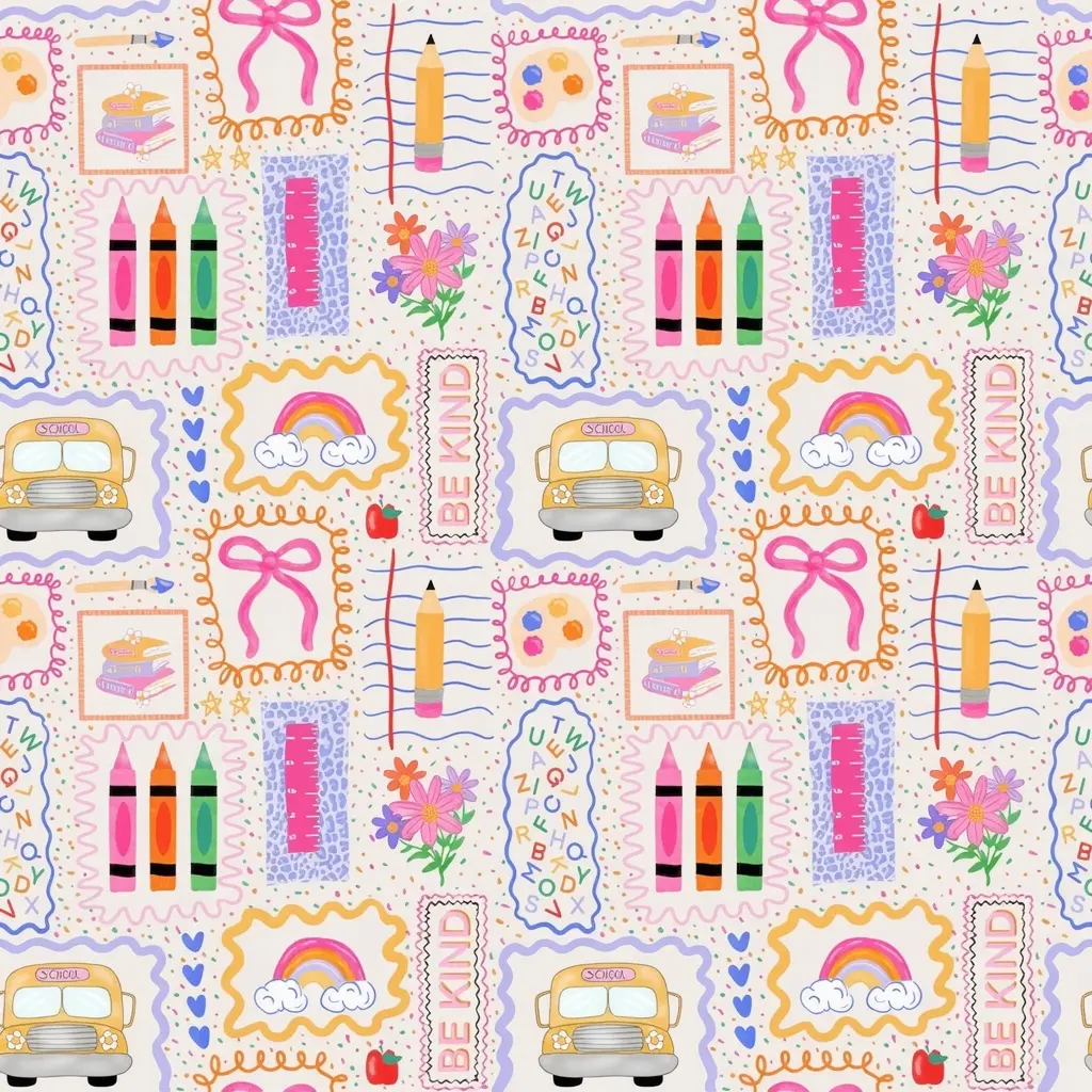 Colorful Doodle School Pattern: Back to School Seamless, notebook wrapping paper, book wrapping paper, gift wrapping paper