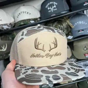 HBH Antlers 7 PANEL Camo  Flat Bill Embroidered Hat for Adults Adjustable Snapback Fit Breathable Mesh Back
