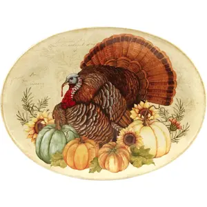 22749 Autumn Fields Oval Turkey Platter 18" x 13.5" Servware, Serving Accessories,  Size, Multicolored