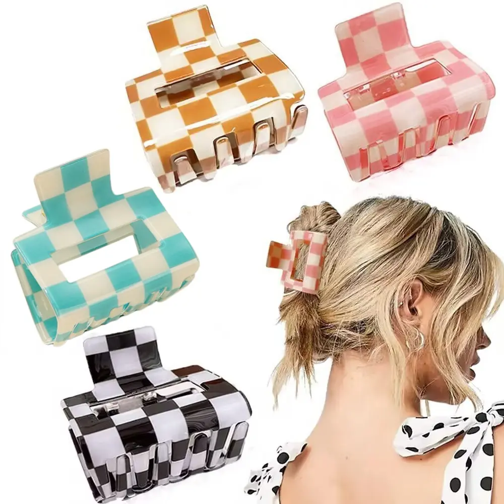Minimalist Check Pattern Mini Hair Claws, Daily Multi-purpose Decorative Hair Accessories for Ladies, Sturdy Hair Grips That Fit Thick & Medium Hair, All-match Hair Clips and Hair Claws Combination Set for Daily Casual Wear-MM1