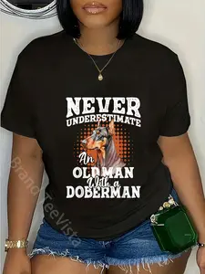 100% Cotton Unisex Never Underestimate An Old Man With A Doberman - Dog Lover T-Shirt