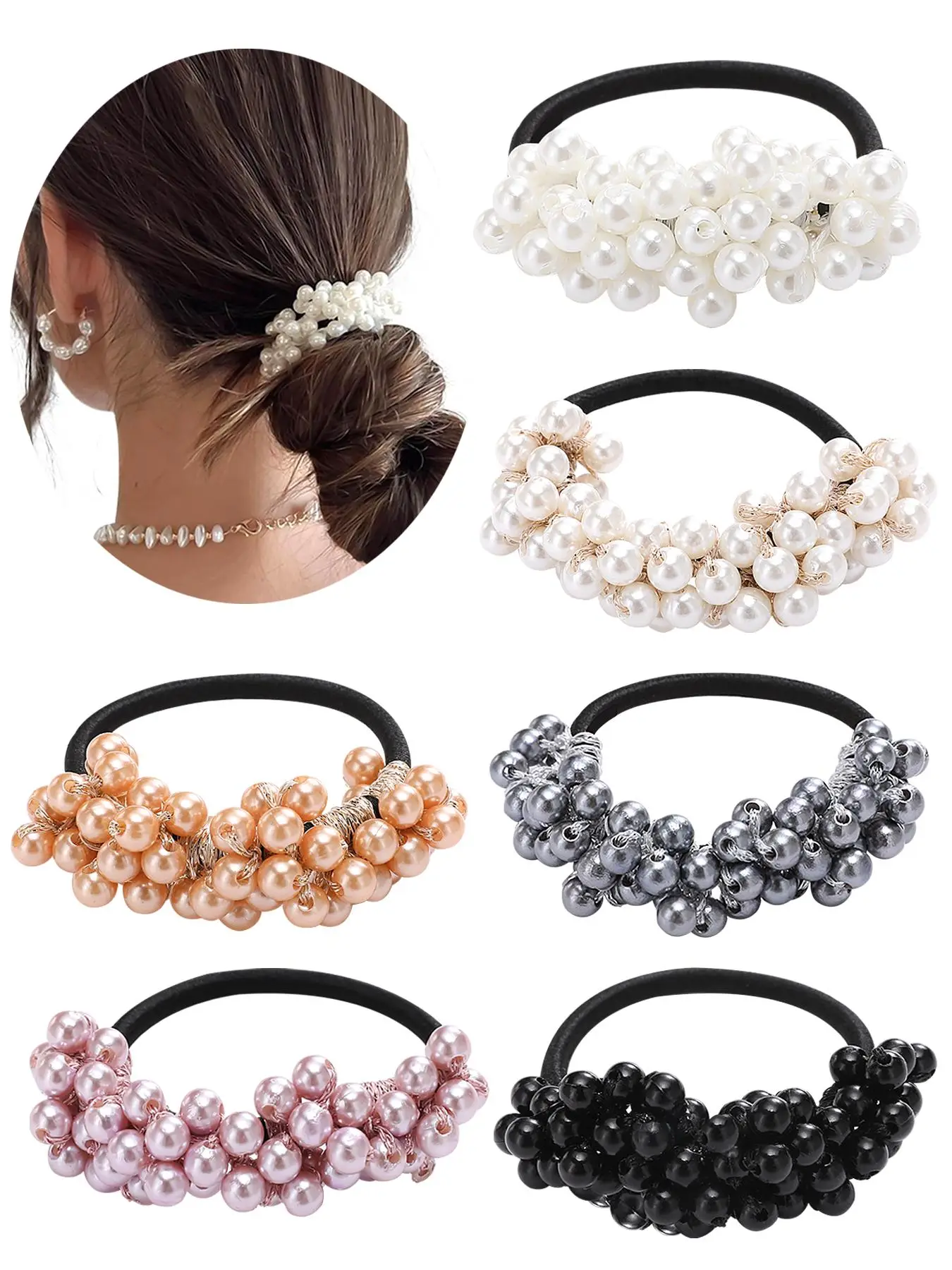 Faux Pearl Decorated Hair Tie, Casual Simple High Stretch All Match Hair Scrunchie for Women, Daily Use Clean Girl Outfit Hair Accessories, High Elast