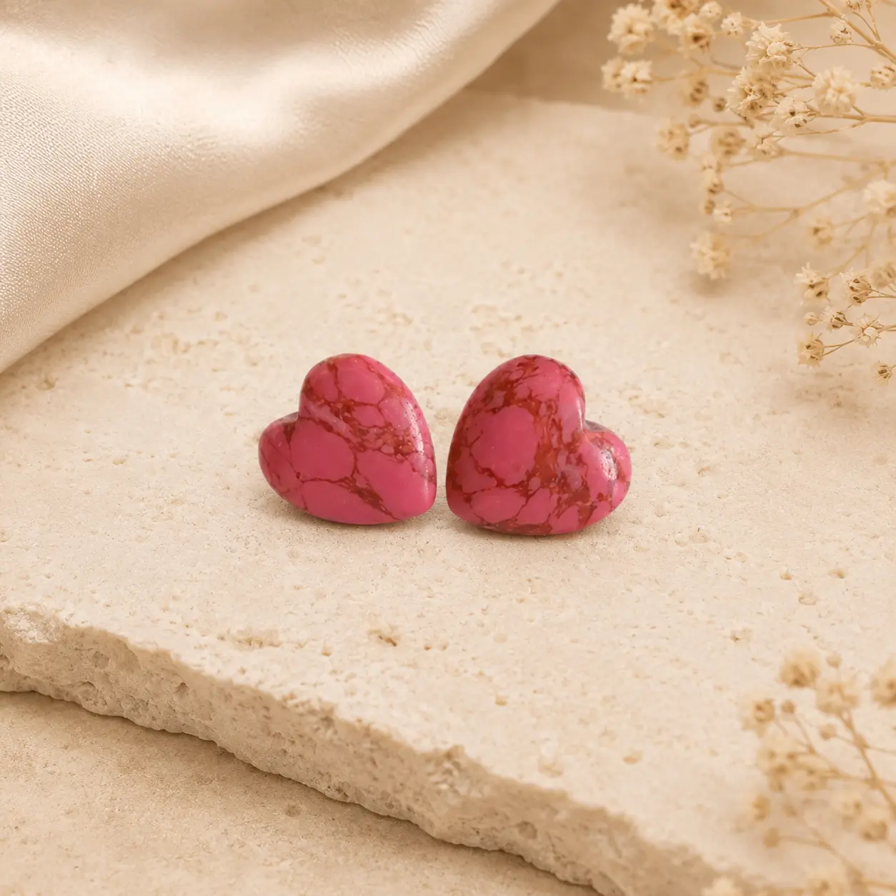 Valentina Pink Marbled Heart Earrings