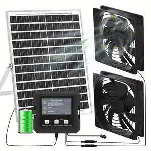 25w Solar Powered Exhaust Fan Kit, Battery Included, Suitable for Chicken Coops, Greenhouses, Dog Houses, 3 Modes Controller