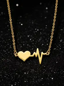 New Fashion Couple Friends Necklace, Mirror Stainless Steel Heart Ecg Laser Pendant, Boho Style Alloy Chain, All Seasons Jewelry