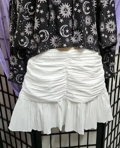 NWT Forever 21 White Ruched  Mini Skirt High Waist Pleated Size L
