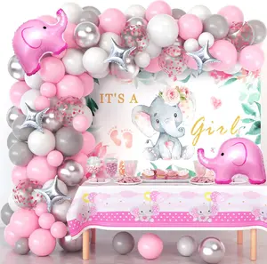 Elephant Baby Shower Decorations for Girl Pink Elephant Balloon Garland Arch Kit It's a Girl Backdrop Tablecloth Star Elephant Foil Balloon, Toddler Birthday Party Girl Baby Shower Decorations